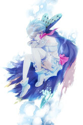 Rule 34 | 10s, 1girl, blue eyes, blue hair, cape, crossed arms, full body, half-closed eyes, maamayoru, mahou shoujo madoka magica, mahou shoujo madoka magica (anime), miki sayaka, oktavia von seckendorff, short hair, spoilers, tears, thighhighs, torn cape, torn clothes, white background, white thighhighs