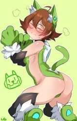Rule 34 | 1girl, animal ears, animal hands, bad id, bad pixiv id, blush, brown eyes, brown hair, cat ears, cat tail, glasses, gloves, highres, hyakujuu-ou golion, lightsource, looking at viewer, one eye closed, paw gloves, pidge gunderson, short hair, solo, tail, thighhighs, voltron: legendary defender, voltron (series)