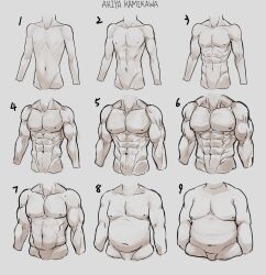 Rule 34 | 6+boys, abs, akiyakamikawa, anatomy, arms at sides, bara, belly, comparison, cropped legs, fat, fat man, greyscale, groin, headless, highres, huge pectorals, large pectorals, male focus, monochrome, multiple boys, muscular, muscular male, navel, nipples, nude, numbered, obese, original, pectorals, plump, puffy chest, shredded muscles, skinny, stomach, strongman waist, toned, toned male, v-taper