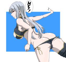 Rule 34 | 00s, 1girl, ass, bad id, bad pixiv id, breasts, butt crack, large breasts, long hair, looking back, oekaki, red eyes, selvaria bles, senjou no valkyria (series), senjou no valkyria 1, sideboob, silver hair, sima, solo, thighhighs, underboob