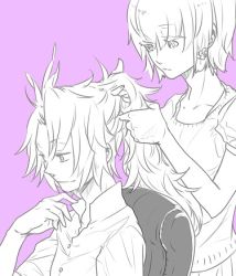 Rule 34 | 1boy, 1girl, 4480yosiharu, bad id, bad pixiv id, buttons, casual, chair, commentary request, final fantasy, final fantasy ix, hair ornament, hairclip, kuja, long hair, lowres, medium hair, mikoto (ff9), monochrome, siblings