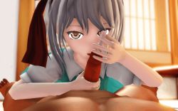 Rule 34 | 1boy, 1girl, 3d, age difference, animated, animated gif, artist request, assertive female, blurry, bow, brown eyes, censored, clothed female nude male, depth of field, fellatio, femdom, hair bow, hair ornament, hetero, indoors, konpaku youmu, licking, looking at viewer, lying, mikumikudance (medium), mosaic censoring, nude, object insertion, on floor, oral, penis, penis grab, pov, puffy sleeves, sex toy, sounding, tagme, tongue, touhou, urethral insertion, white hair, window