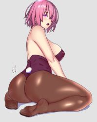 Rule 34 | 1girl, ass, blush, playboy bunny, fate/grand order, fate (series), feet, from behind, highres, looking back, mash kyrielight, open mouth, pantyhose, pink hair, purple eyes, short hair, smell, soles, solo, toes, vibncent