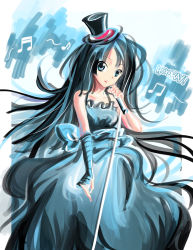 Rule 34 | 00s, 1girl, akiyama mio, bad id, bad pixiv id, black hair, don&#039;t say &quot;lazy&quot;, dress, female focus, hat, highres, k-on!, long hair, microphone, microphone stand, mini hat, mini top hat, music, qianshuhao, singing, solo, top hat