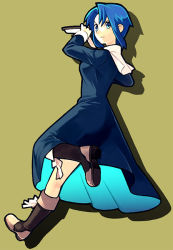 Rule 34 | 00s, 1girl, blue eyes, blue hair, boots, ciel (tsukihime), dress, matching hair/eyes, nun, simple background, solo, tsukihime