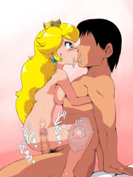 Rule 34 | 1boy, 1girl, blonde hair, blue eyes, blush, breast press, breasts, censored, crown, cum, cum in pussy, earrings, ejaculation, eyebrows, eyelashes, fertilization, girl on top, gradient background, hetero, impregnation, internal cumshot, jewelry, kiss, long hair, male pubic hair, mario (series), medium breasts, mosaic censoring, nintendo, non-web source, old school academy, ovum, penis, princess peach, pubic hair, sex, simple background, sperm cell, squatting, straddling, translation request, vaginal, x-ray