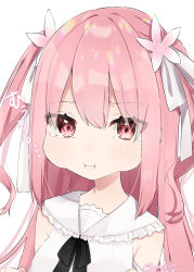Rule 34 | 1girl, :i, abe suke, absurdres, black bow, blush, bow, breasts, closed mouth, copyright request, dress, flower, frilled sailor collar, frills, hair between eyes, hair bow, hair flower, hair ornament, highres, indie virtual youtuber, long hair, medium breasts, pink flower, pink hair, pout, red eyes, sailor collar, sailor dress, signature, simple background, sleeveless, sleeveless dress, solo, tears, two side up, virtual youtuber, wavy mouth, white background, white bow, white dress, white sailor collar