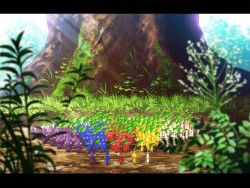 Rule 34 | creature, forest, leaf, letterboxed, looking at viewer, nature, nintendo, no humans, pikmin (creature), pikmin (series), plant, scenery, sunlight, technoheart, tree