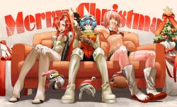 Rule 34 | 3girls, artist request, ayanami rei, bird, bodysuit, boota (ttgl), boots, breasts, cleavage, cosplay, costume switch, covered erect nipples, covered navel, crossover, flcl, gainax, haruhara haruko, highres, impossible clothes, long hair, medium breasts, merry christmas, multiple girls, navel, neon genesis evangelion, non-web source, penguin, plugsuit, short shorts, shorts, sitting, skindentation, source request, tengen toppa gurren lagann, thigh boots, thighhighs, thighs, underboob, white bodysuit, white footwear, yoko littner