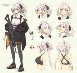 Rule 34 | + +, 1girl, assault rifle, black footwear, black gloves, black jacket, black pantyhose, black skirt, blush, bra, braid, character name, character request, closed eyes, collared shirt, copyright request, crying, eyes visible through hair, full body, gloves, gun, highres, holding, holding gun, holding weapon, jacket, long hair, multicolored hair, multiple views, off shoulder, open mouth, pantyhose, pas (paxiti), ponytail, profile, red hair, scared, shadow, shirt, shoes, sig sg550, skirt, smile, streaked hair, tears, underwear, upper body, very long hair, weapon, white hair, white shirt