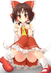Rule 34 | 1girl, benikurage (cookie), blush, brown eyes, brown hair, cameltoe, closed mouth, commentary request, cookie (touhou), detached sleeves, frilled hair tubes, frilled skirt, frills, full body, hair tubes, hakurei reimu, highres, looking at viewer, medium hair, necktie, panties, paw pose, red shirt, red skirt, ribbon-trimmed sleeves, ribbon trim, shirt, sidelocks, skirt, sleeveless, sleeveless shirt, smile, solo, standing, szk, touhou, underwear, white background, white panties, white sleeves, yellow necktie