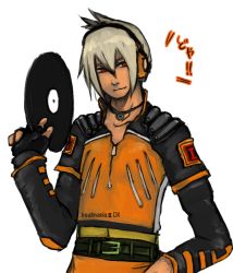 Rule 34 | 1boy, beatmania, beatmania iidx, character request, fingerless gloves, gloves, headphones, jacket, jewelry, male focus, necklace, record, red eyes, solo, vinyl, white hair