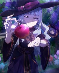 Rule 34 | 10s, 2girls, apple, beamed quavers, black nails, character name, costume, dress, fingernails, food, fruit, hat, idolmaster, idolmaster (classic), idolmaster million live!, long fingernails, long hair, million live card, mochizuki anna, multiple girls, musical note, nail polish, official art, shaded face, shijou takane, silver hair, smile, snow white, snow white and the seven dwarfs, tree, witch hat