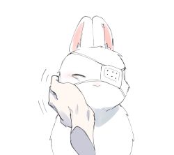 Rule 34 | 1other, animal focus, bad id, bad twitter id, cheek press, close-up, closed eyes, commentary, disembodied hand, english commentary, eyepatch, headpat, motion lines, original, rabbit, simple background, solo focus, tsu (lovesick1964), white background