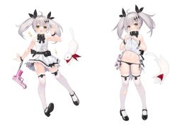 Rule 34 | 1girl, aged down, blush, clothes lift, collar, dress, dress lift, earrings, five-seven (adventures of fenfen) (girls&#039; frontline), five-seven (girls&#039; frontline), fn five-seven, girls&#039; frontline, gun, handgun, high heels, jewelry, long hair, multiple views, official alternate costume, orange eyes, panties, pdw-caliber pistol, short dress, side-tie panties, silver hair, simple background, skindentation, sleeveless, sleeveless dress, suisai (suisao), thighhighs, torn clothes, torn dress, twintails, underwear, weapon, white background