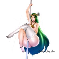 Rule 34 | 1girl, absurdres, anklet, anus, ass, blush, breasts, cleft of venus, curvy, green eyes, green hair, highres, jassycoco, jewelry, kid icarus, kid icarus uprising, large breasts, lm (legoman), long hair, matching hair/eyes, nail polish, necklace, nintendo, nipples, nude, open mouth, palutena, pole, pole dancing, pussy, single thighhigh, smile, solo, stripper pole, thick thighs, thighhighs, thighs, tiara, toenail polish, toenails, uncensored, very long hair, white thighhighs, wide hips