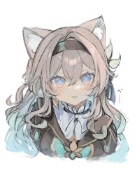 Rule 34 | 1girl, :p, animal ear fluff, animal ears, aroha252538, black hairband, black jacket, blue eyes, cat ears, commentary, cropped torso, firefly (honkai: star rail), grey hair, hair intakes, hairband, highres, honkai: star rail, honkai (series), jacket, kemonomimi mode, long hair, looking at viewer, pink eyes, simple background, solo, tongue, tongue out, two-tone eyes, upper body, white background