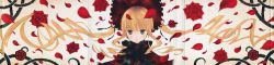 Rule 34 | 1girl, absurdres, blonde hair, blue eyes, bonnet, bow, dress, flower, frills, highres, incredibly absurdres, lolita fashion, long image, looking at viewer, official art, peach-pit, red flower, red rose, rose, rozen maiden, scan, serious, shinku, solo, thorns, twintails, wide image