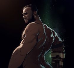 Rule 34 | 1boy, apostlxiii, ass, bara, barret wallace, beard, chest hair, completely nude, dark-skinned male, dark skin, facial hair, final fantasy, final fantasy vii, hairy, male focus, mature male, muscular, muscular male, nude, paid reward available, pectorals, paid reward available, short hair, solo