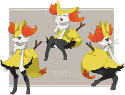 Rule 34 | 1girl, animal ears, animal hands, arm up, ass, beige background, between legs, border, braixen, closed eyes, creatures (company), fang, female focus, fox ears, fox tail, full body, furry, furry female, game freak, gen 6 pokemon, hand between legs, hand up, hatenakayubi, heart, japanese text, jpeg artifacts, kneeling, knees together feet apart, looking at viewer, looking back, multiple views, nintendo, open mouth, outstretched arm, pointing, pokemon, pokemon (creature), red eyes, simple background, sitting, smile, standing, stick, tail, tears, translation request, white border, yawning