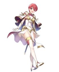 Rule 34 | 1girl, armor, belt, boots, breasts, capelet, circlet, dress, elbow gloves, est (fire emblem), fire emblem, fire emblem echoes: shadows of valentia, fire emblem heroes, gloves, gold trim, high heels, highres, jewelry, kousei horiguchi, looking at viewer, medium breasts, nintendo, non-web source, official art, open mouth, pelvic curtain, pink eyes, pink hair, short dress, short hair, shoulder armor, smile, solo, thigh boots, transparent background, turtleneck, white dress, white footwear, white gloves