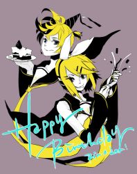 Rule 34 | 1boy, 1girl, bad id, bad pixiv id, blonde hair, brother and sister, cake, character name, food, happy birthday, kagamine len, kagamine rin, nail polish, party popper, pastry, reika (artist), reika (clovia studio), siblings, twins, vocaloid