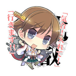 Rule 34 | 10s, 1girl, bare shoulders, brown hair, chibi, detached sleeves, hairband, hiei (kancolle), japanese clothes, kantai collection, looking at viewer, lowres, mimura ryou, nontraditional miko, personification, short hair, simple background, smile, solo, white background