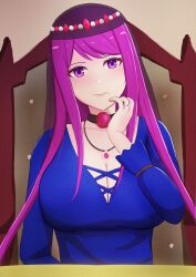 Rule 34 | 1girl, absurdres, breasts, choker, cleavage, dress, fire emblem, fire emblem engage, flower, highres, ivy (fire emblem), large breasts, long hair, looking at viewer, mgnk33, mole, mole under mouth, nintendo, purple eyes, purple hair, rose, solo