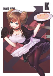 Rule 34 | &gt;:d, 10s, 1girl, :d, alternate costume, aqua eyes, black gloves, breasts, brown hair, cleavage, creatures (company), double bun, enmaided, game freak, gloves, hair bun, highres, long hair, maid, maid headdress, nintendo, open mouth, pantyhose, pokemon, pokemon bw2, ririko (zhuoyandesailaer), rosa (pokemon), smile, solo, spoon, twintails, v-shaped eyebrows
