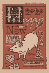 Rule 34 | 2020, art deco, cheese, chinese zodiac, english text, food, french text, happy new year, highres, language request, mouse (animal), muted color, new year, no humans, original, spanish text, swiss cheese, year of the rat, yuusei tsukiro