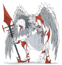 Rule 34 | apostle (project moon), faust (project moon), feathered wings, high heels, holding, holding polearm, holding weapon, kankan33333, limbus company, pointy nose, polearm, project moon, red eyes, red footwear, rope, snake, spear, teeth, weapon, wings