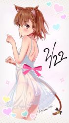 Rule 34 | 1girl, animal ears, ass, babydoll, bare back, blush, brown eyes, brown hair, cowboy shot, dated, from side, hairband, heart, highres, isshi pyuma, looking at viewer, md5 mismatch, misaka mikoto, panties, paw pose, pink panties, resolution mismatch, see-through, short hair, solo, source larger, spaghetti strap, spiked hair, standing, tail, toaru kagaku no railgun, toaru majutsu no index, twisted neck, twitter username, underwear