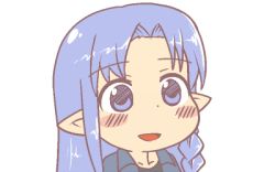 Rule 34 | 1girl, blue eyes, blue hair, blush, braid, dot nose, fate/stay night, fate (series), gyate gyate, ikiyouz, long hair, lowres, matching hair/eyes, medea (fate), open mouth, pointy ears, portrait, simple background, solo, transparent background