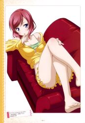 Rule 34 | ass, breasts, cameltoe, cleavage, feet, feet out of frame, highres, looking at viewer, love live!, love live! school idol project, medium breasts, nishikino maki, official art, otono natsu, pajamas, purple eyes, red hair