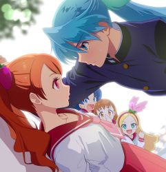 Rule 34 | + +, 1boy, 4girls, :d, aqua eyes, arisugawa himari, blonde hair, blue eyes, blue hair, blue jacket, blush, brown eyes, brown hair, camembert chizuko, closed mouth, collarbone, collared shirt, couple, covering own mouth, eye contact, fang, food-themed hair ornament, hair ornament, hairband, hetero, jacket, julio (precure), kabedon, kirahoshi ciel, kirakira precure a la mode, long hair, long sleeves, looking at another, multiple girls, neckerchief, open mouth, parted bangs, pink neckerchief, pleated skirt, precure, profile, red eyes, red hairband, red sailor collar, red skirt, sailor collar, sailor shirt, school uniform, shirt, skirt, smile, sweatdrop, tategami aoi, twintails, usami ichika, white shirt