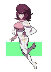 Rule 34 | 10s, 1girl, big hair, boots, breasts, capelet, creatures (company), full body, game freak, glasses, green eyes, high heel boots, high heels, large breasts, makai, nail polish, nintendo, pink-framed eyewear, pokemon, pokemon sm, purple hair, ribbed sweater, skirt, smile, solo, sweater, thigh boots, thighhighs, turtleneck, wicke (pokemon)