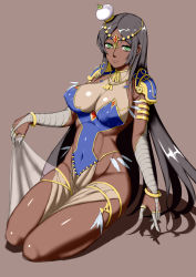 Rule 34 | 1girl, absurdres, black hair, breasts, covered navel, dark skin, dark-skinned female, fate/grand order, fate (series), female focus, green eyes, highres, jewelry, large breasts, lips, looking at viewer, pelvic curtain, revealing clothes, scheherazade (fate), sitting, solo, thighs, wariza