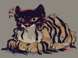 Rule 34 | angry, closed mouth, colored sclera, commentary, dream tiger (govy9807), english commentary, grey background, highres, no humans, original, red sclera, sharp teeth, teeth, tiger, tiger stripes, tusks, vipyaa art, white fur, yellow fur, yellow pupils