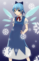 Rule 34 | 1girl, bow, cirno, female focus, ruit, snowflakes, solo, embodiment of scarlet devil, touhou