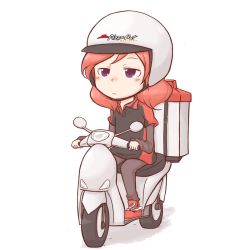 Rule 34 | 10s, 1girl, animated, animated gif, delivery, driving, friedbun, helmet, jitome, love live!, love live! school idol project, motor vehicle, nishikino maki, pizza hut, purple eyes, red hair, scooter, simple background, solo, uniform, vehicle, white background
