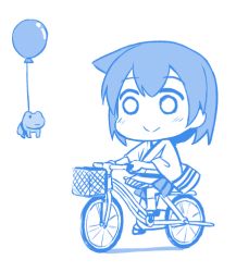 Rule 34 | 10s, 1girl, balloon, bicycle, bicycle basket, blue theme, frog, hiryuu (kancolle), kantai collection, lowres, monochrome, riding, shishigami (sunagimo), solo