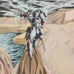Rule 34 | armored core, armored core: for answer, from software, gun, highres, mecha, mountain, robot, standing, water, weapon