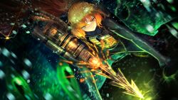 Rule 34 | 1girl, black wetsuit, bodysuit, closed mouth, diving suit, freckles, game cg, harpoon, highres, holding, holding breath, holding weapon, ishmael (project moon), limbus company, load bearing vest, long hair, nai ga, official art, orange hair, ponytail, project moon, solo, underwater, very long hair, weapon, wetsuit, yellow eyes