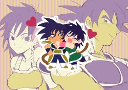 Rule 34 | 1boy, 1girl, :/, :d, ^ ^, armor, bardock, black eyes, black hair, blush, blush stickers, boots, breasts, chibi, chuya hukuaka, closed eyes, couple, dragon ball, dragon ball super, dragon ball super broly, closed eyes, full body, gine, heart, hetero, hug, looking at another, looking back, medium breasts, monochrome, open mouth, profile, scar, short hair, smile, standing, striped, striped background, tail, two-tone background, wristband