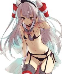 Rule 34 | 10s, 1girl, amatsukaze (kancolle), black bra, black panties, blush, bra, breasts, brown eyes, garter belt, garter straps, gloves, kantai collection, kawata hisashi, long hair, looking at viewer, navel, panties, sailor collar, silver hair, single glove, small breasts, solo, striped clothes, striped thighhighs, thighhighs, twintails, two side up, underwear, underwear only, white gloves