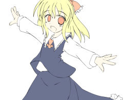 Rule 34 | 1girl, blonde hair, embodiment of scarlet devil, female focus, hair ribbon, necktie, outstretched arms, red eyes, ribbon, rumia, short hair, solo, spread arms, touhou