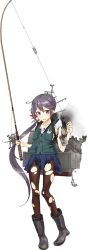 Rule 34 | 10s, 1girl, akebono (kancolle), anchor, bell, black footwear, boots, can, crab, damaged, drew (drew213g), fishing hook, fishing line, fishing rod, flower, full body, hair bell, hair flower, hair ornament, jingle bell, kantai collection, long hair, official art, pantyhose, ponytail, rubber boots, solo, torn clothes, torn pantyhose, transparent background, very long hair, vest