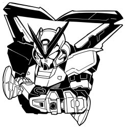 Rule 34 | bkub, commentary, greyscale, gundam, gundam astray red frame, gundam astray red frame kai, gundam seed, gundam seed astray, gundam seed vs astray, hand on hilt, high contrast, looking at viewer, mecha, monochrome, no humans, robot, sheath, sheathed, simple background, upper body, white background