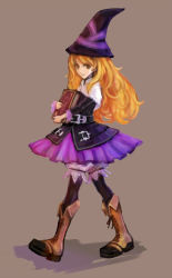 Rule 34 | 1girl, bad id, bad pixiv id, blonde hair, book, boots, brown eyes, dress, grimgrimoire, hat, lillet blan, long hair, nippon ichi, pantyhose, poncho, roncele, skirt, smile, solo, vanillaware, witch, witch hat, wizard hat