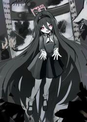 Rule 34 | &lt;key&gt; (blue archive), 1girl, absurdly long hair, absurdres, ascot, black dress, black footwear, black hair, blue archive, dress, full body, halo, highres, long hair, long sleeves, looking at viewer, open mouth, red eyes, red halo, shoes, socks, solo, thomason366, very long hair, white socks